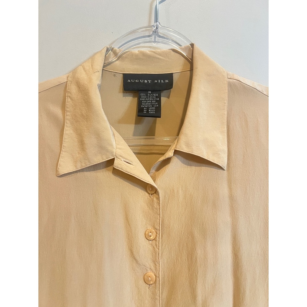 August Silk Womens Medium Tan 100% Silk Long Sleeve Button Down Blouse Shirt - Picture 3 of 7